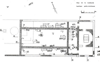 Plan de la basilique et position des tombes (Dessin de M. Sablayrolles)
